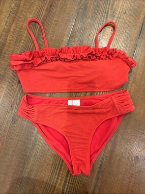 GB girls Coral Red Textured Bandeau Top